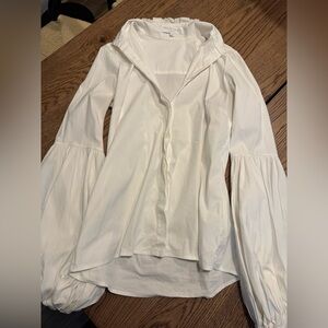 Caroline Constas White Ruffle Collar Button Down Blouse Size M